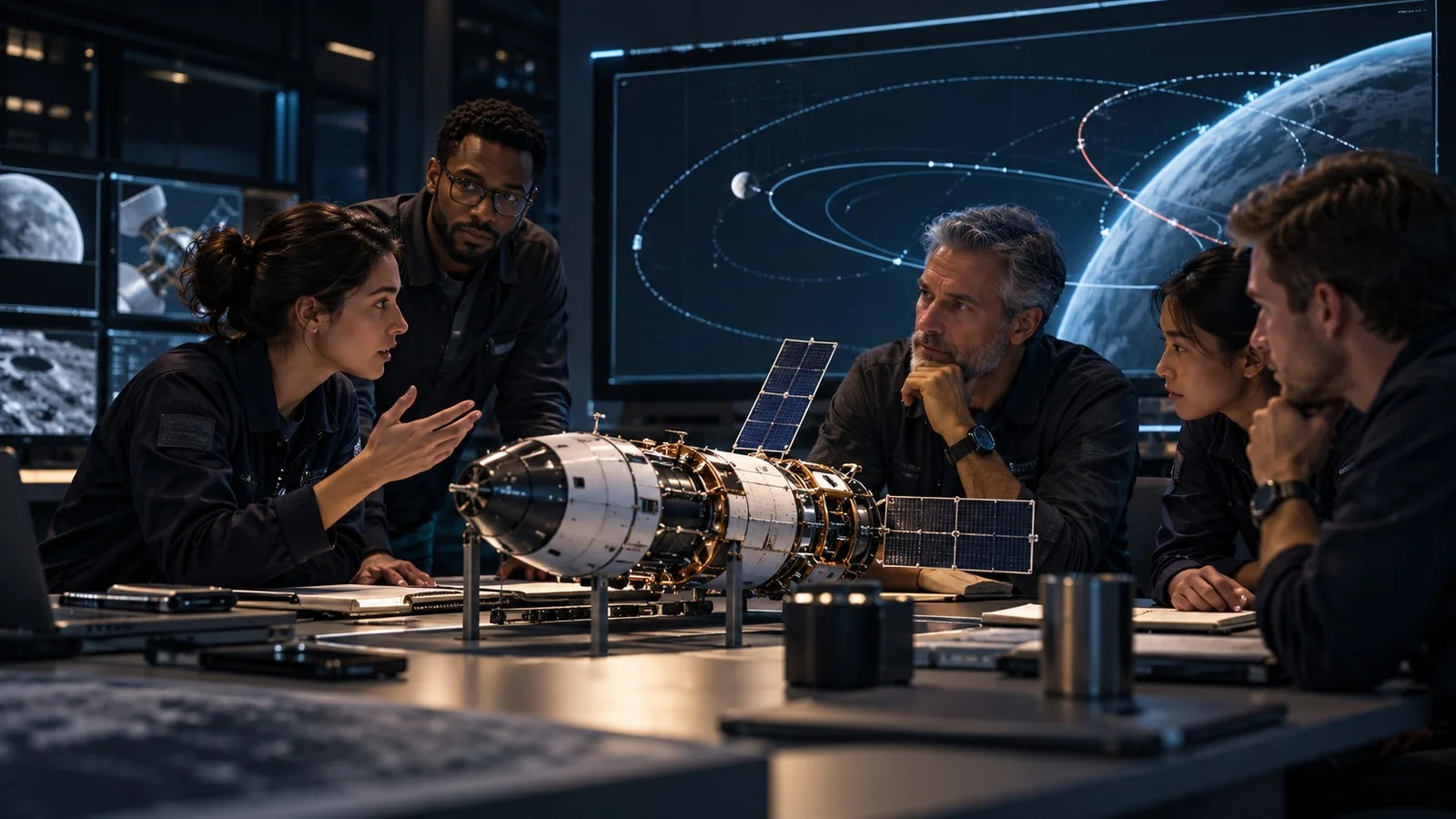 EON Control Room in a space engineering workflow — concept visualization